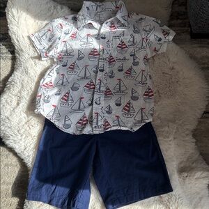 Little Me 4T Sailboat Print Button-Up Shirt & Shorts set